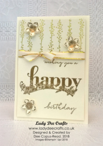 Stepped up gold heat embossed Birthday card using the Happy Wishes stamp set from Stampin' Up!- by Lady Dee Crafts