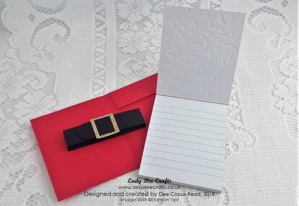 Santa's Jacket refillable notebook holder using stampin' up! products - by Dee Copus-Read, Lady Dee Crafts