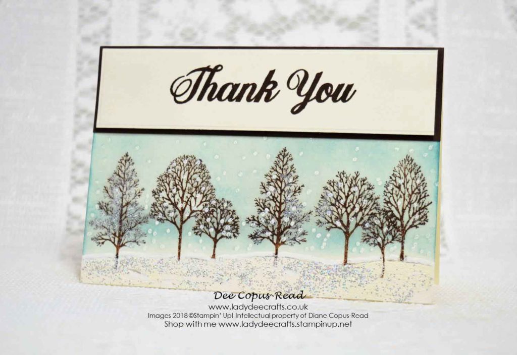 InspireINK Blog Hop #12 Winter themed Thank You card using Stampin' Up!'s Lovely as a Tree stamp set - by Dee Copus-Read, Lady Dee Crafts