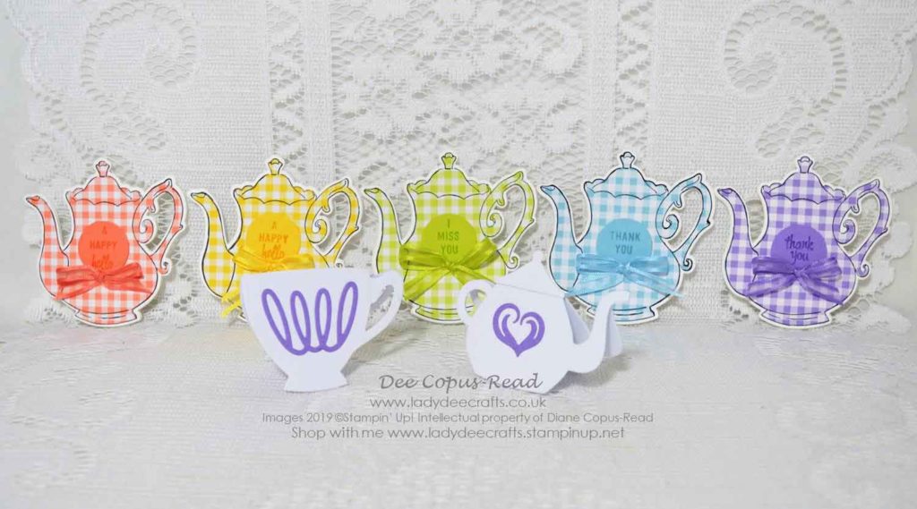 Fun Cup and Teapot shaped cards using Cups & Kettles framelits, Tea Together stamp set and Tea Time framelits from Stampin' Up! - By Dee Copus-Read, Lady Dee Crafts